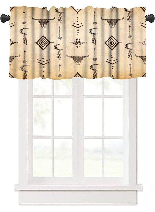 LOMADIA Aztec Valance Curtain for Kitchen, Window Treatment Rustic Western Tribal Bull Skull Horns Ethnic Aztec Cow Patterm Rod Pocket Drapes for Bedroom Living Room Offiec Decor 54x18inch - Image 1